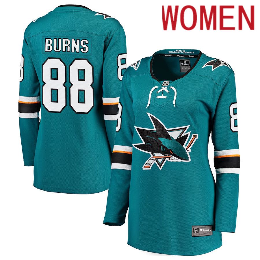 Women San Jose Sharks 88 Brent Burns Fanatics Branded Teal Home Breakaway Player NHL Jersey